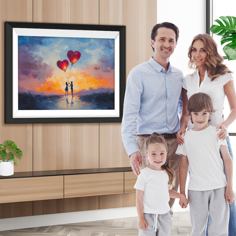 Süßes Paar hält herzförmige Ballons Diamond Painting
