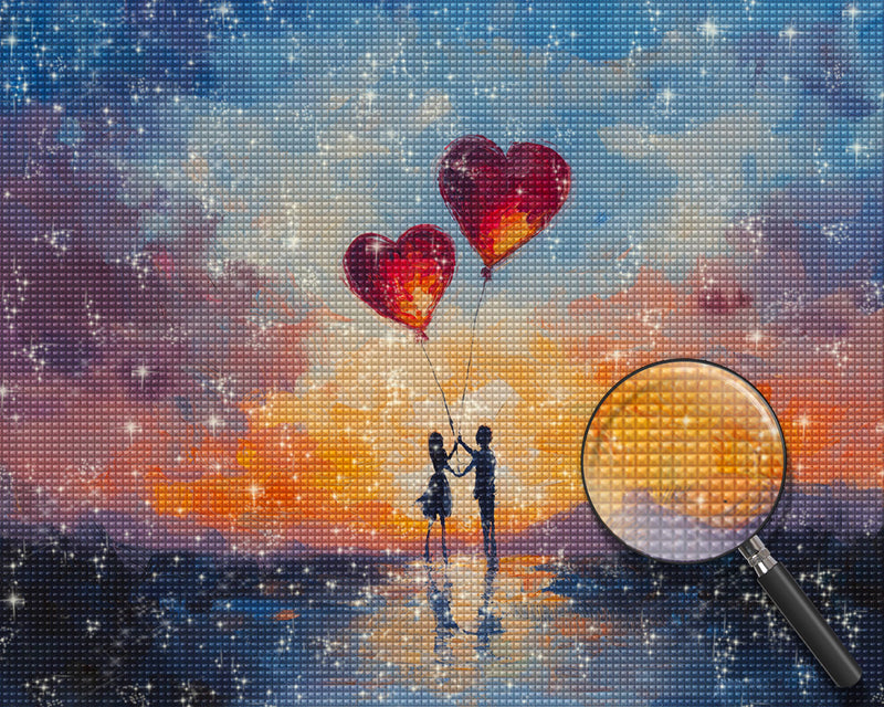 Süßes Paar hält herzförmige Ballons Diamond Painting