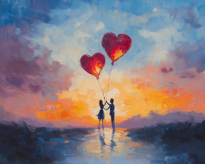 Süßes Paar hält herzförmige Ballons Diamond Painting