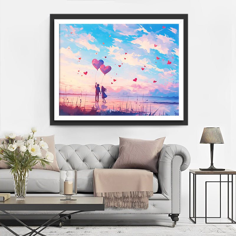 Süßes Pärchen unter rosa Himmel Diamond Painting