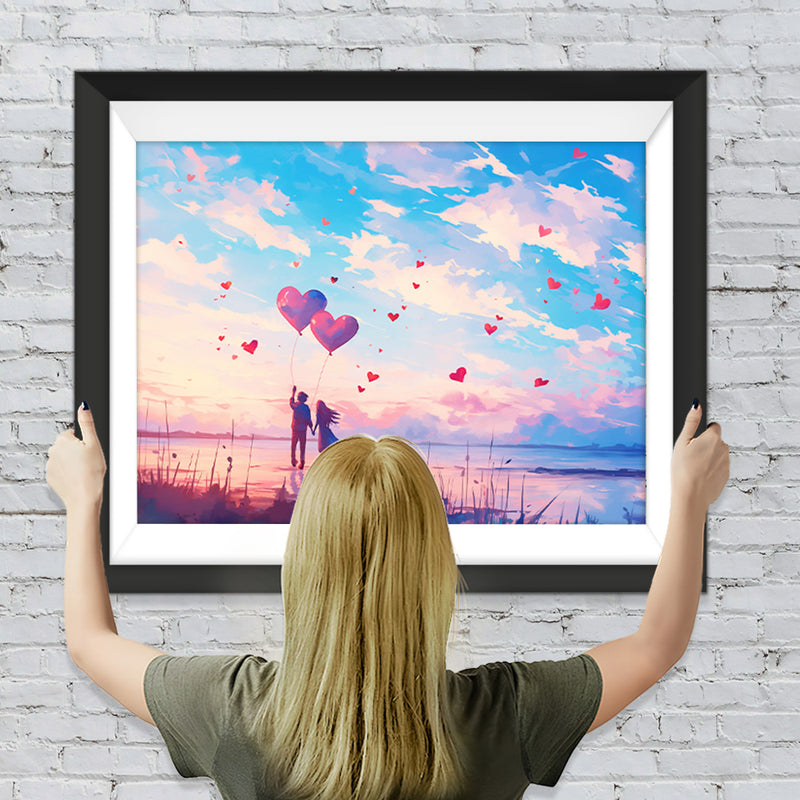 Süßes Pärchen unter rosa Himmel Diamond Painting