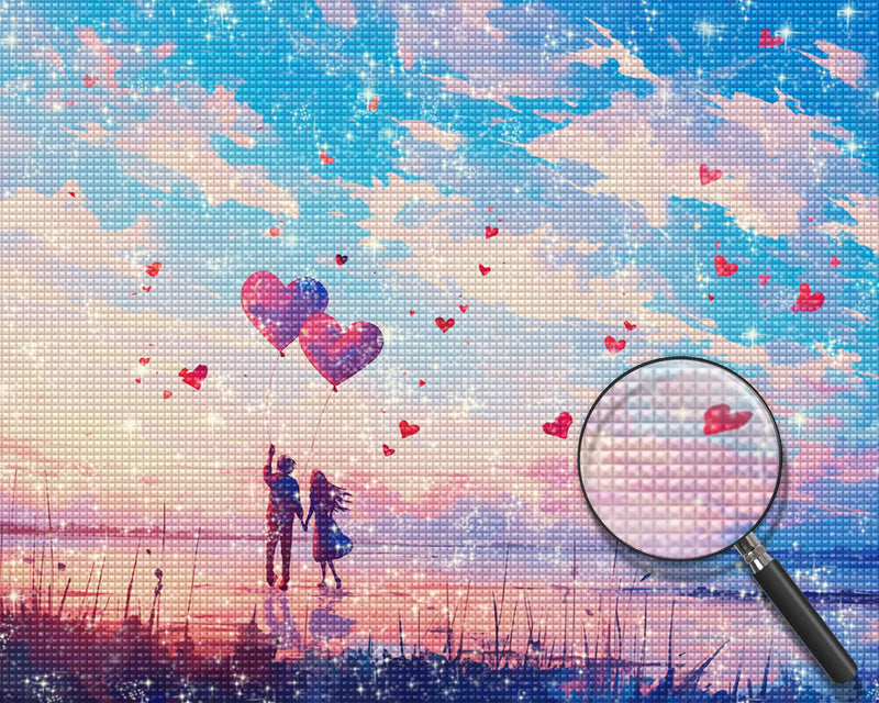 Süßes Pärchen unter rosa Himmel Diamond Painting