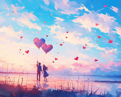 Süßes Pärchen unter rosa Himmel Diamond Painting