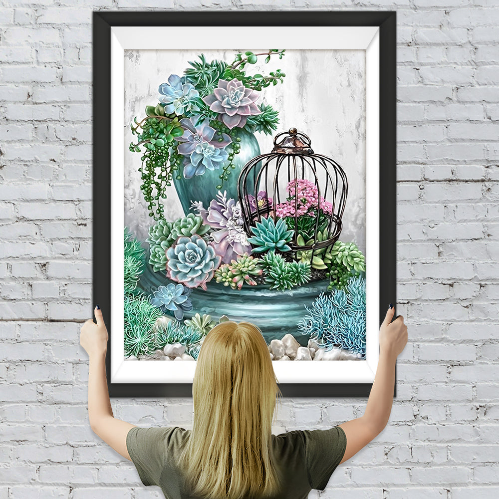Sukkulenten und Vogelkäfig Diamond Painting