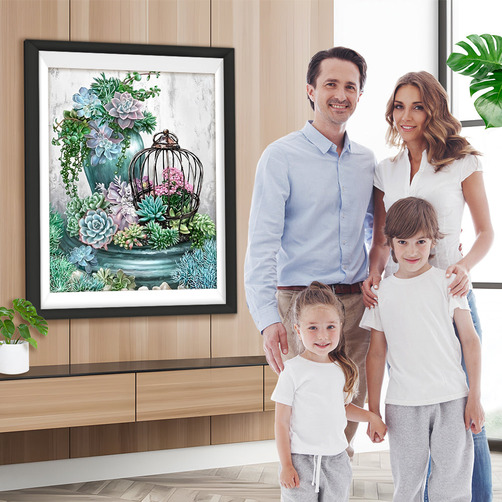 Sukkulenten und Vogelkäfig Diamond Painting