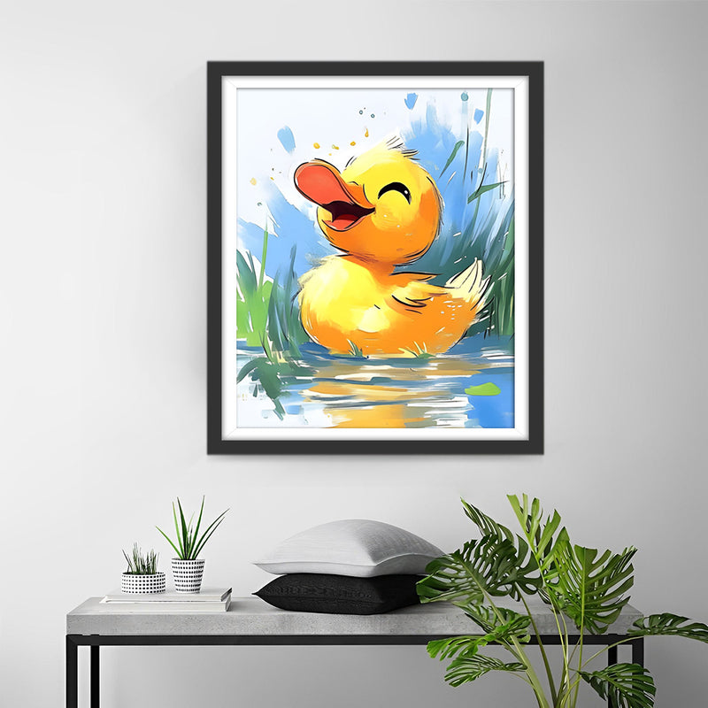 Super glückliche kleine Ente auf dem Fluss Diamond Painting