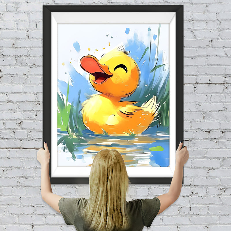 Super glückliche kleine Ente auf dem Fluss Diamond Painting