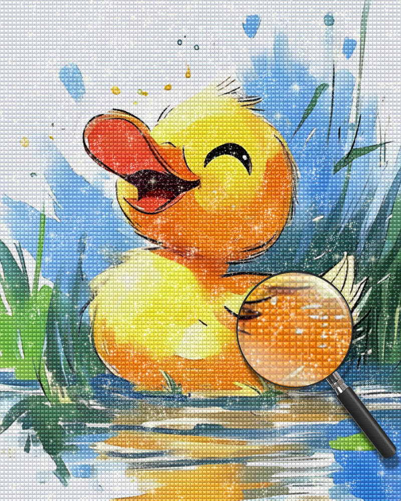 Super glückliche kleine Ente auf dem Fluss Diamond Painting