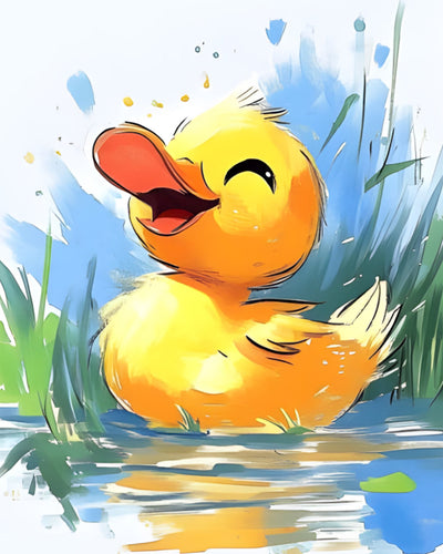 Super glückliche kleine Ente auf dem Fluss Diamond Painting