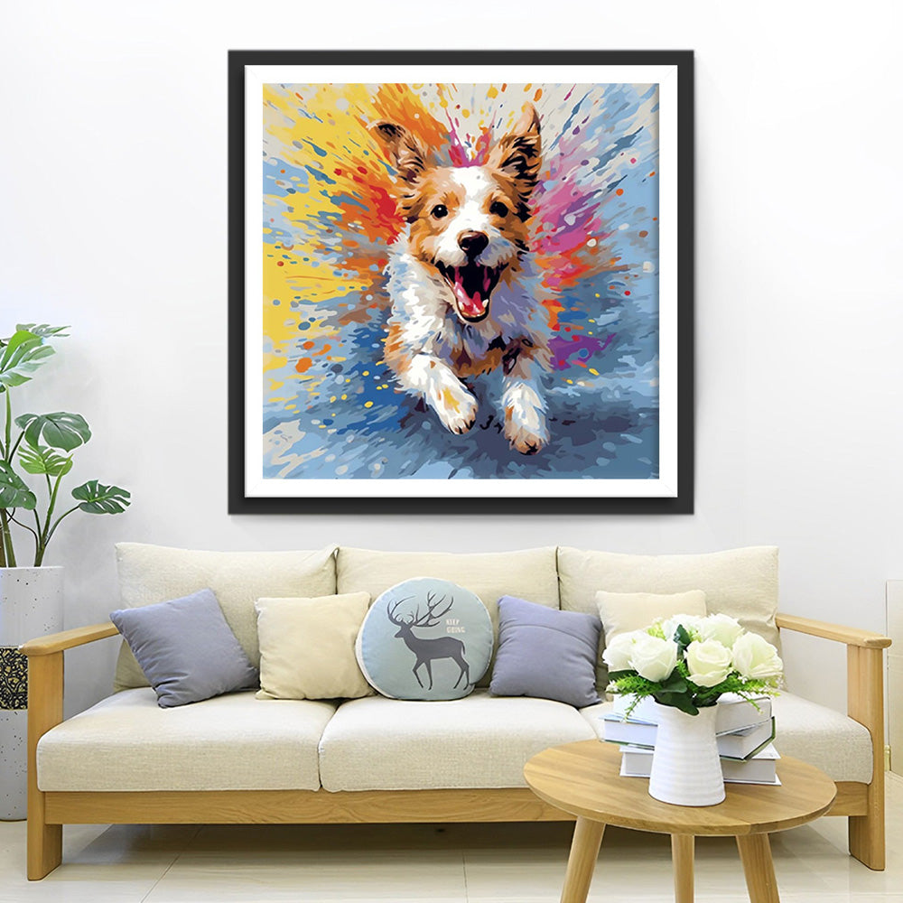 Super glücklicher Hund läuft Diamond Painting