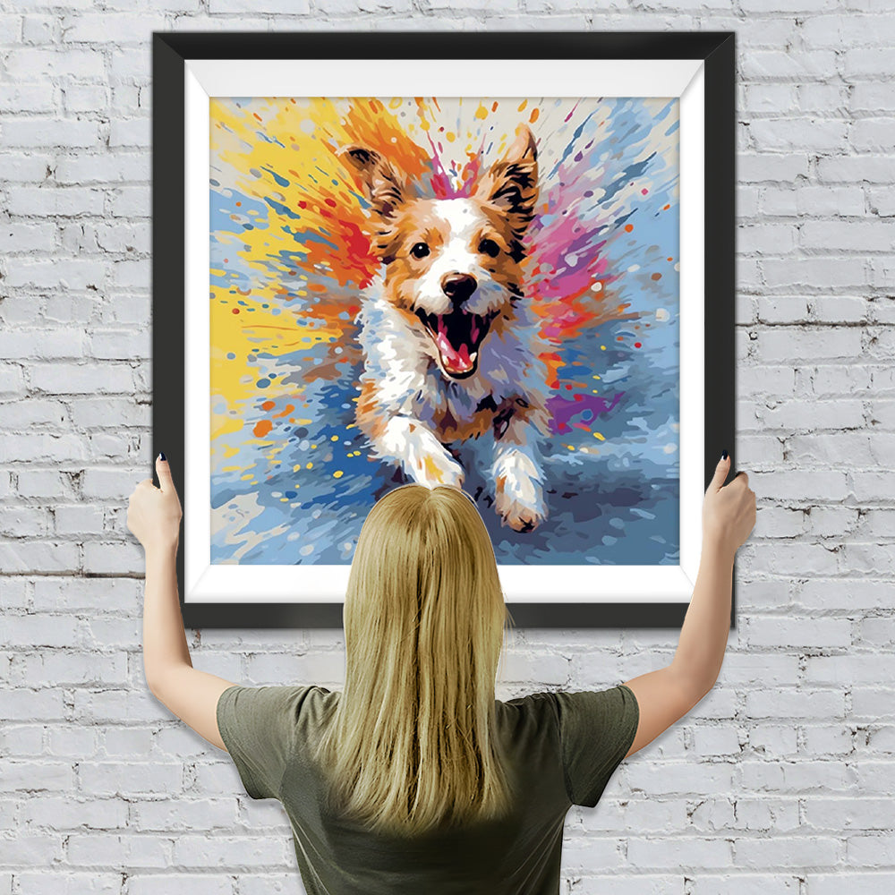 Super glücklicher Hund läuft Diamond Painting