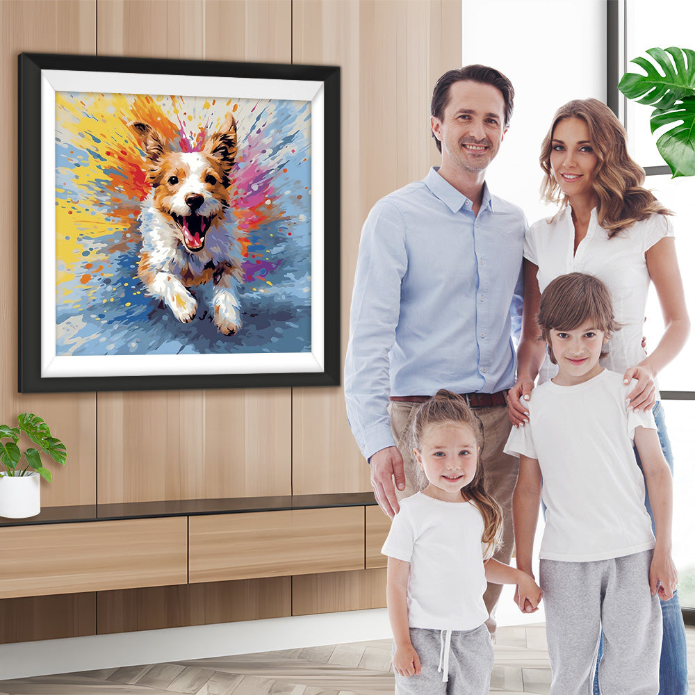 Super glücklicher Hund läuft Diamond Painting