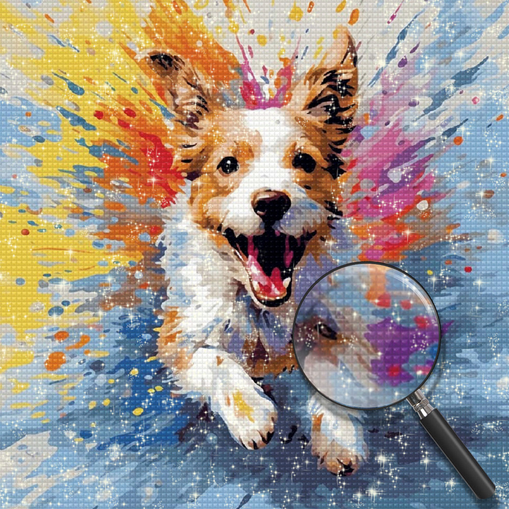 Super glücklicher Hund läuft Diamond Painting