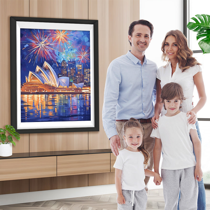Sydney Opera House bei Nacht unter Feuerwerk Diamond Painting