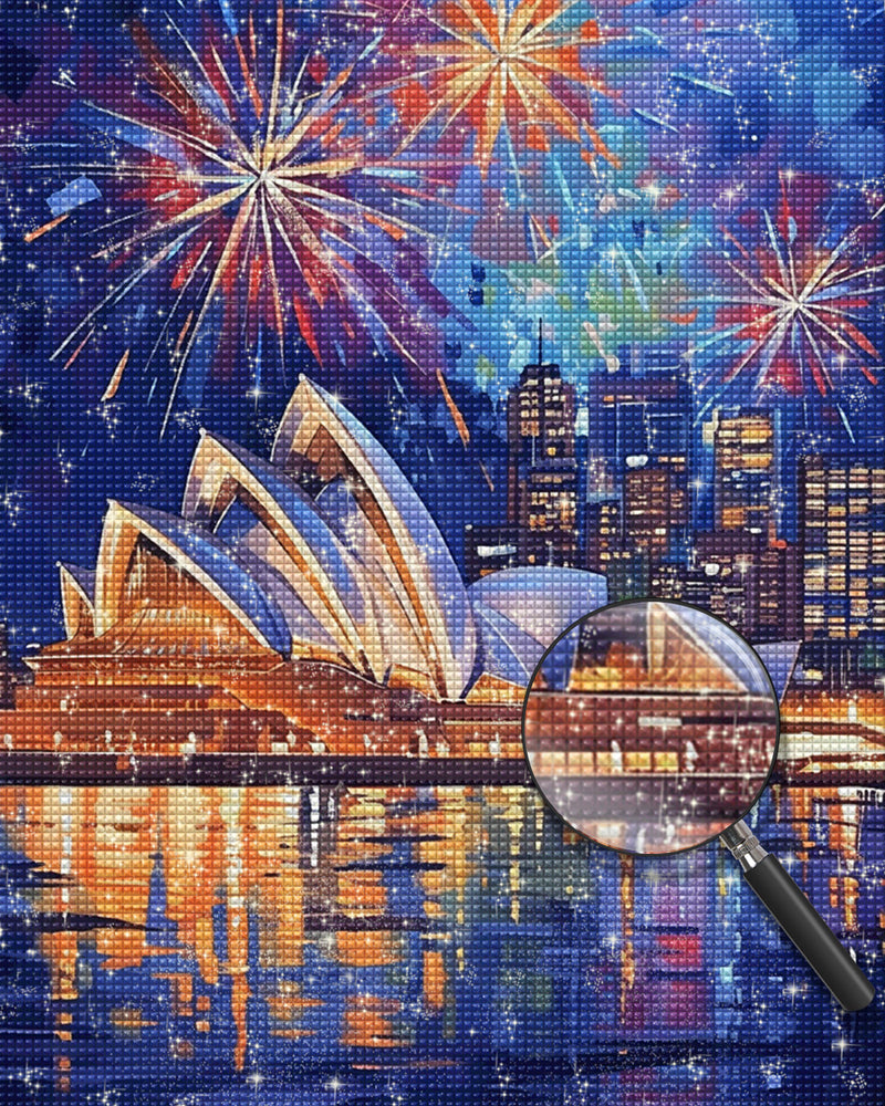 Sydney Opera House bei Nacht unter Feuerwerk Diamond Painting