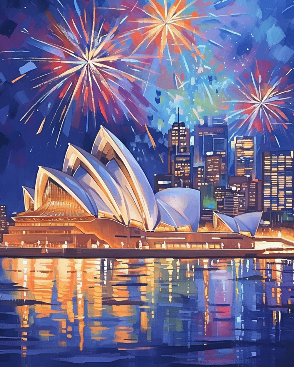 Sydney Opera House bei Nacht unter Feuerwerk Diamond Painting