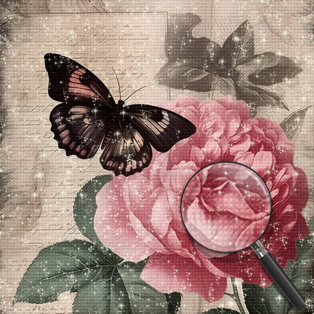 Tagebuch mit roter Pfingstrose und schwarzem Schmetterling Diamond Painting