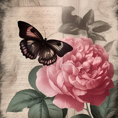 Tagebuch mit roter Pfingstrose und schwarzem Schmetterling Diamond Painting
