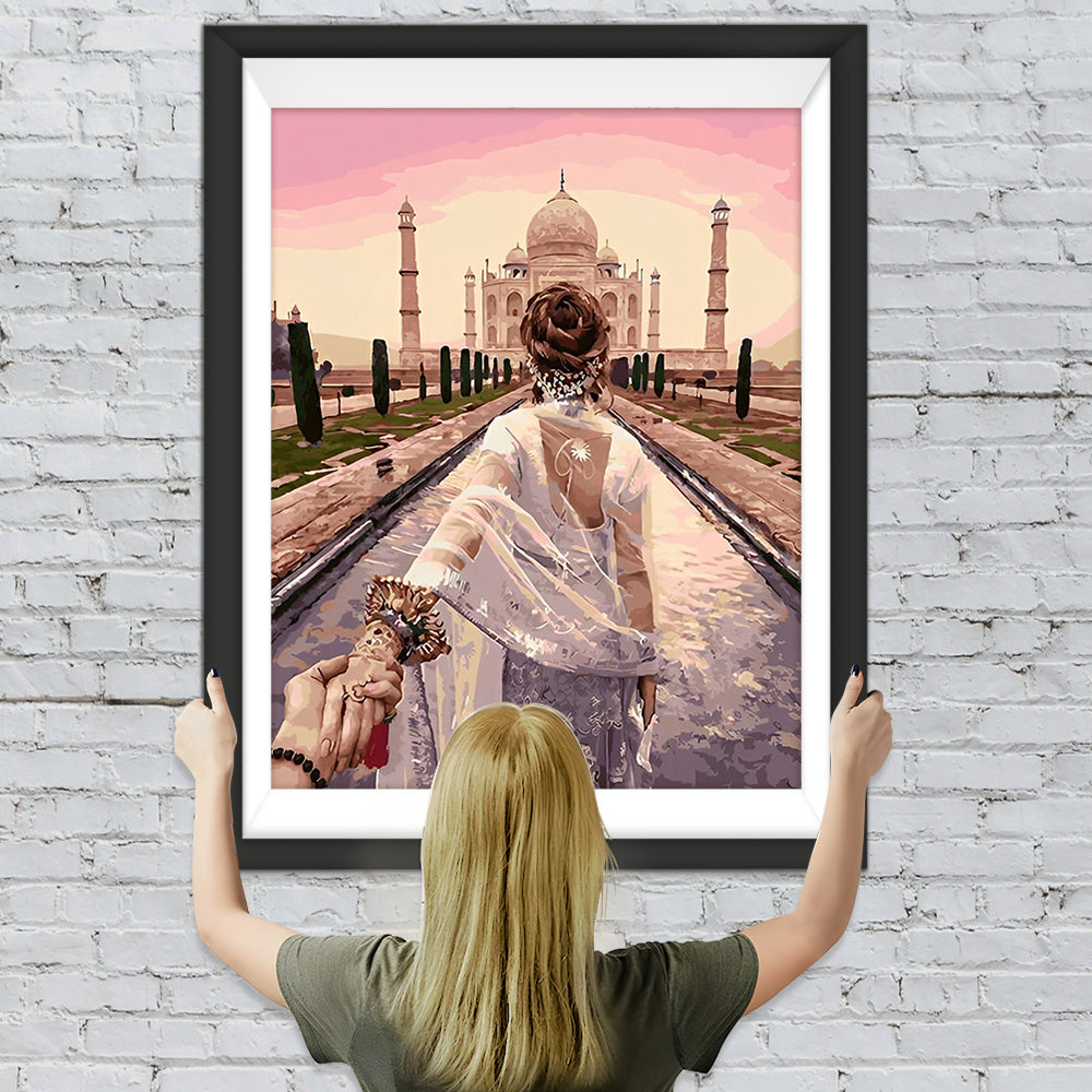 Taj Mahal und Frau Diamond Painting