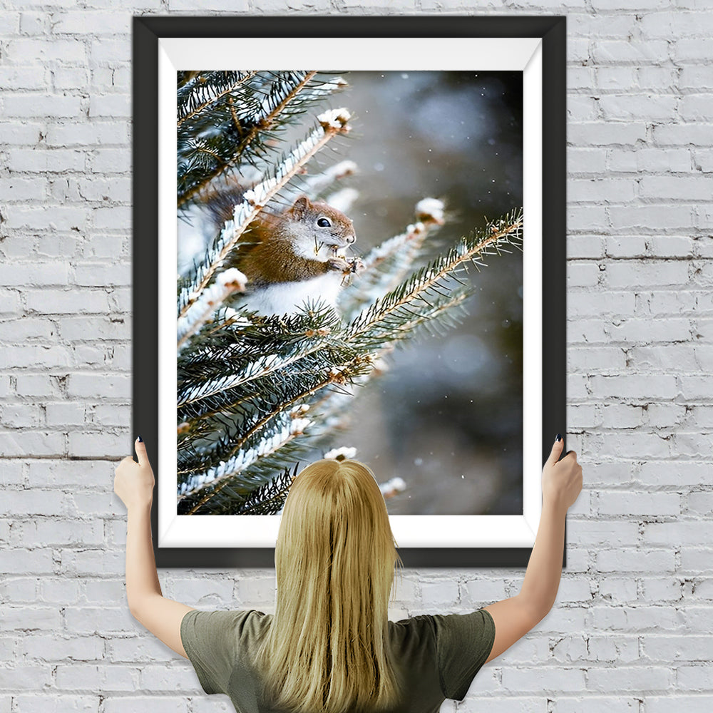 Tannenbaum und Eichhörnchen im Winter Diamond Painting