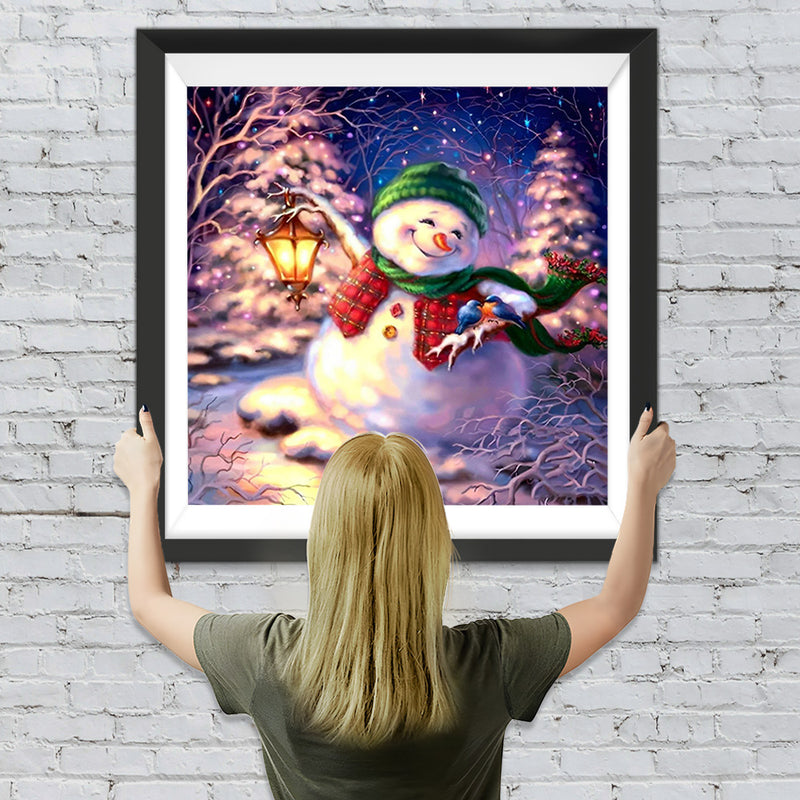 Tanzender Weihnachtsschneemann mit Lampe Diamond Painting