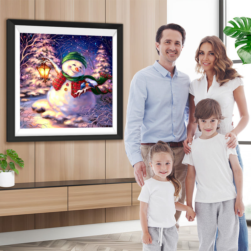 Tanzender Weihnachtsschneemann mit Lampe Diamond Painting