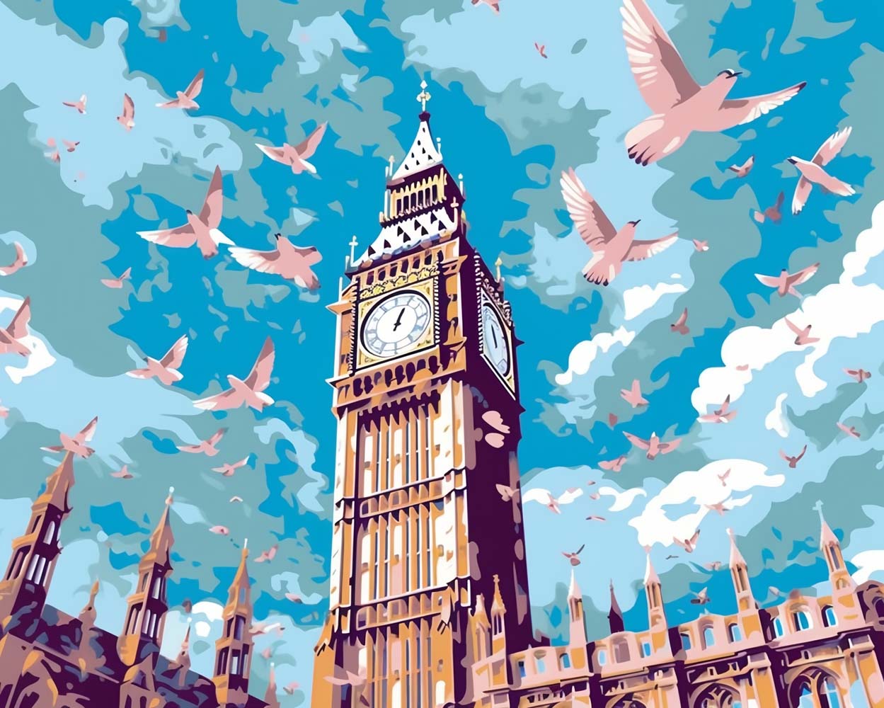 Tauben und Big Ben Diamond Painting