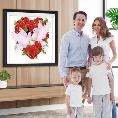 Taubenpaar und rote Rosen Diamond Painting