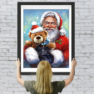 Teddybär haltender Weihnachtsmann Diamond Painting