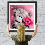 Teddybär mit roter Chrysantheme Diamond Painting