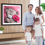 Teddybär mit roter Chrysantheme Diamond Painting