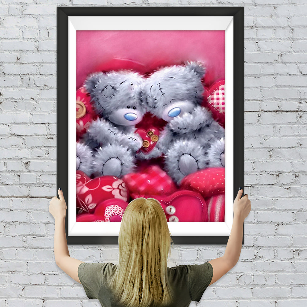 Teddybären im roten Plüschhaufen Diamond Painting