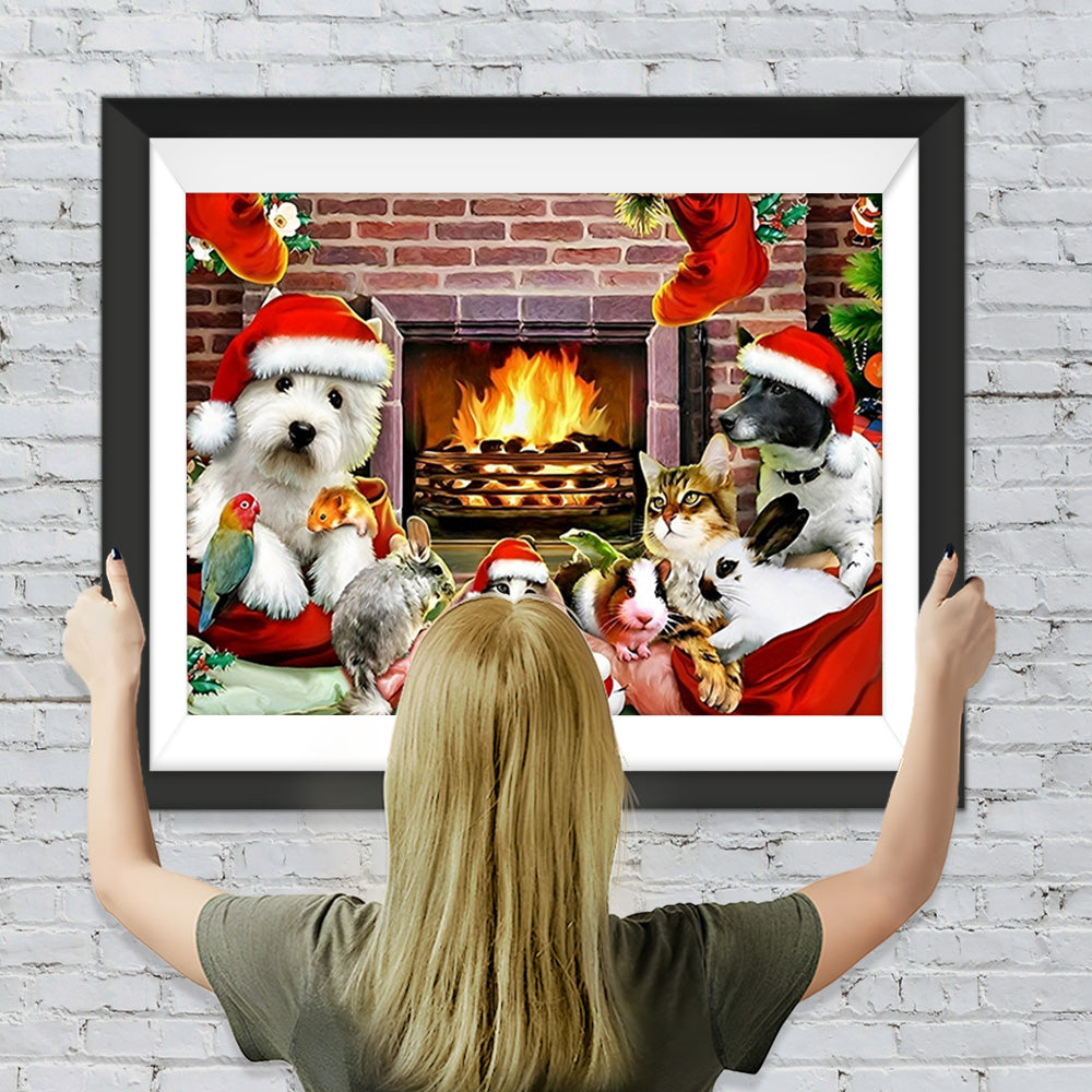 Tiere am Kamin Diamond Painting