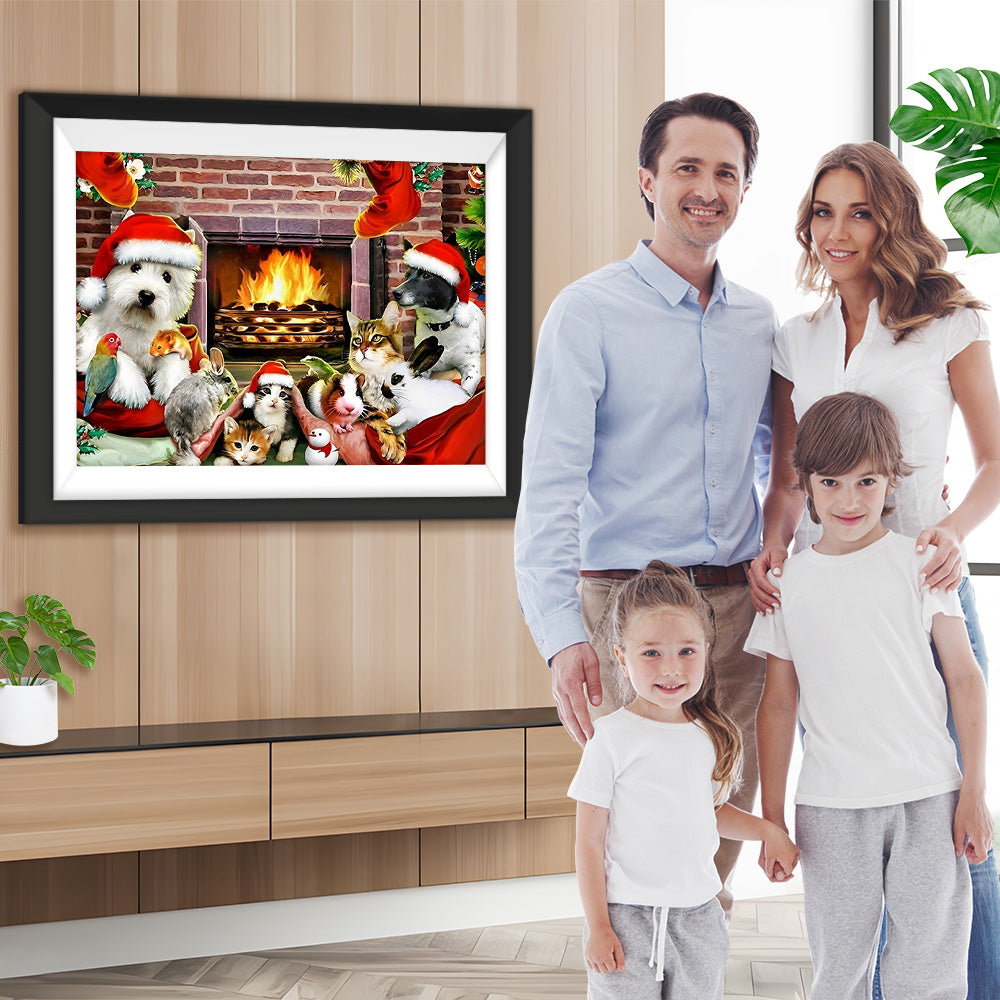 Tiere am Kamin Diamond Painting