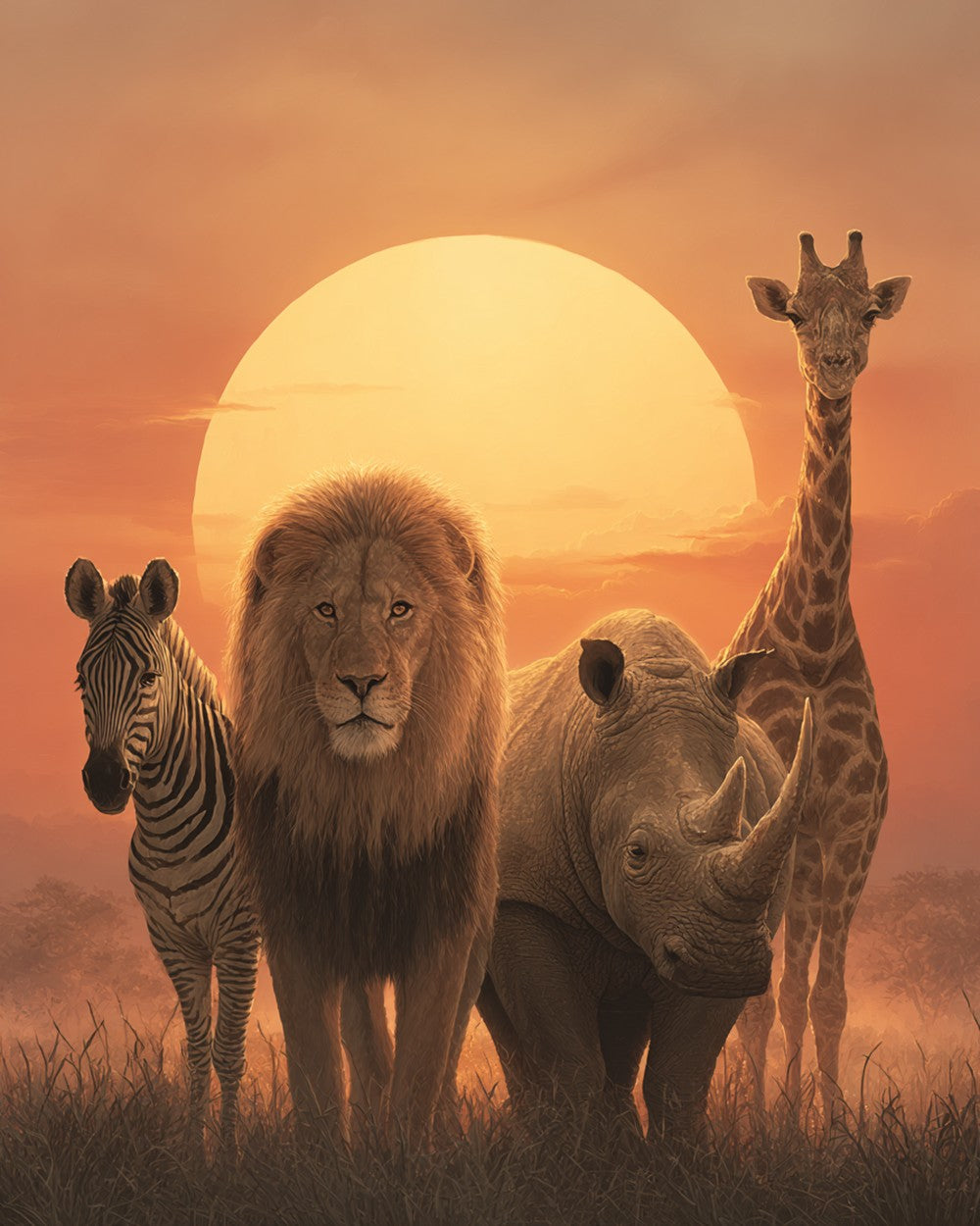 Tiere der afrikanischen Savanne bei Sonnenuntergang Diamond Painting