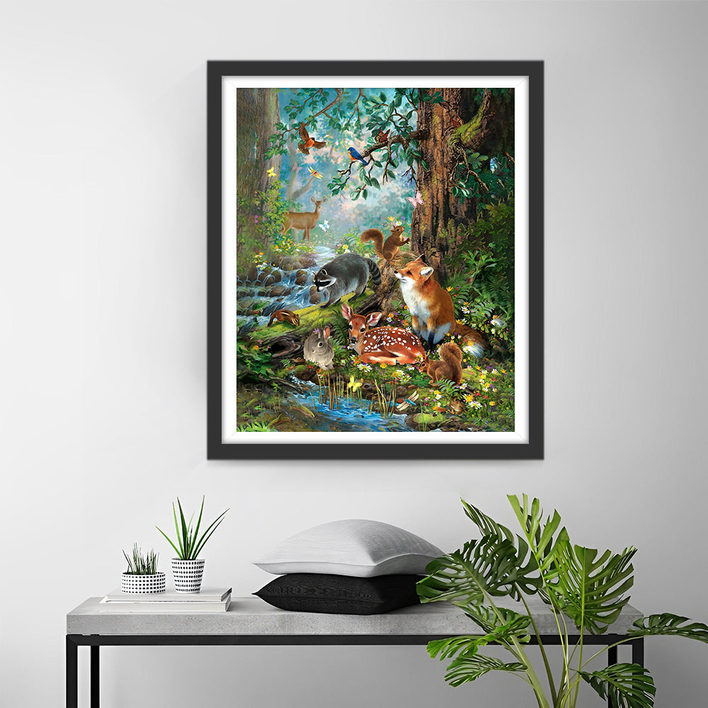 Tiere im Sommerwald Diamond Painting