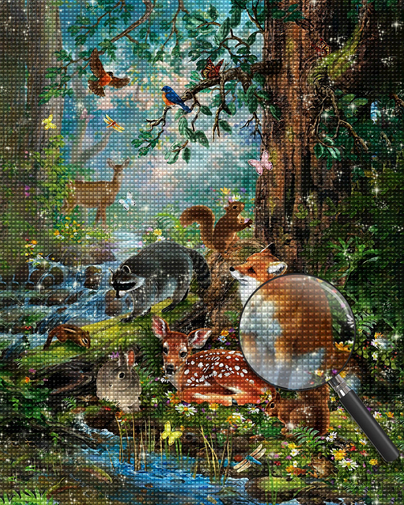 Tiere im Sommerwald Diamond Painting