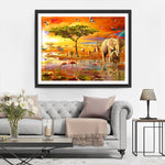 Tiere in der afrikanischen Savanne in der Abenddämmerung Diamond Painting