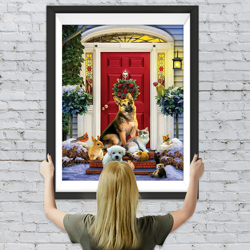 Tiere vor der Tür des Weihnachtsmanns Diamond Painting