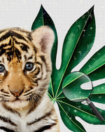 Tiger Baby und Blatt Diamond Painting