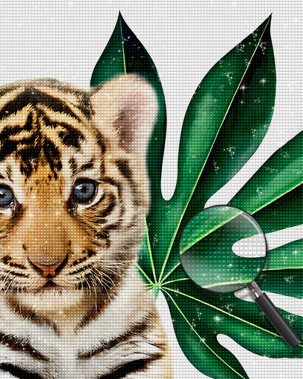 Tiger Baby und Blatt Diamond Painting