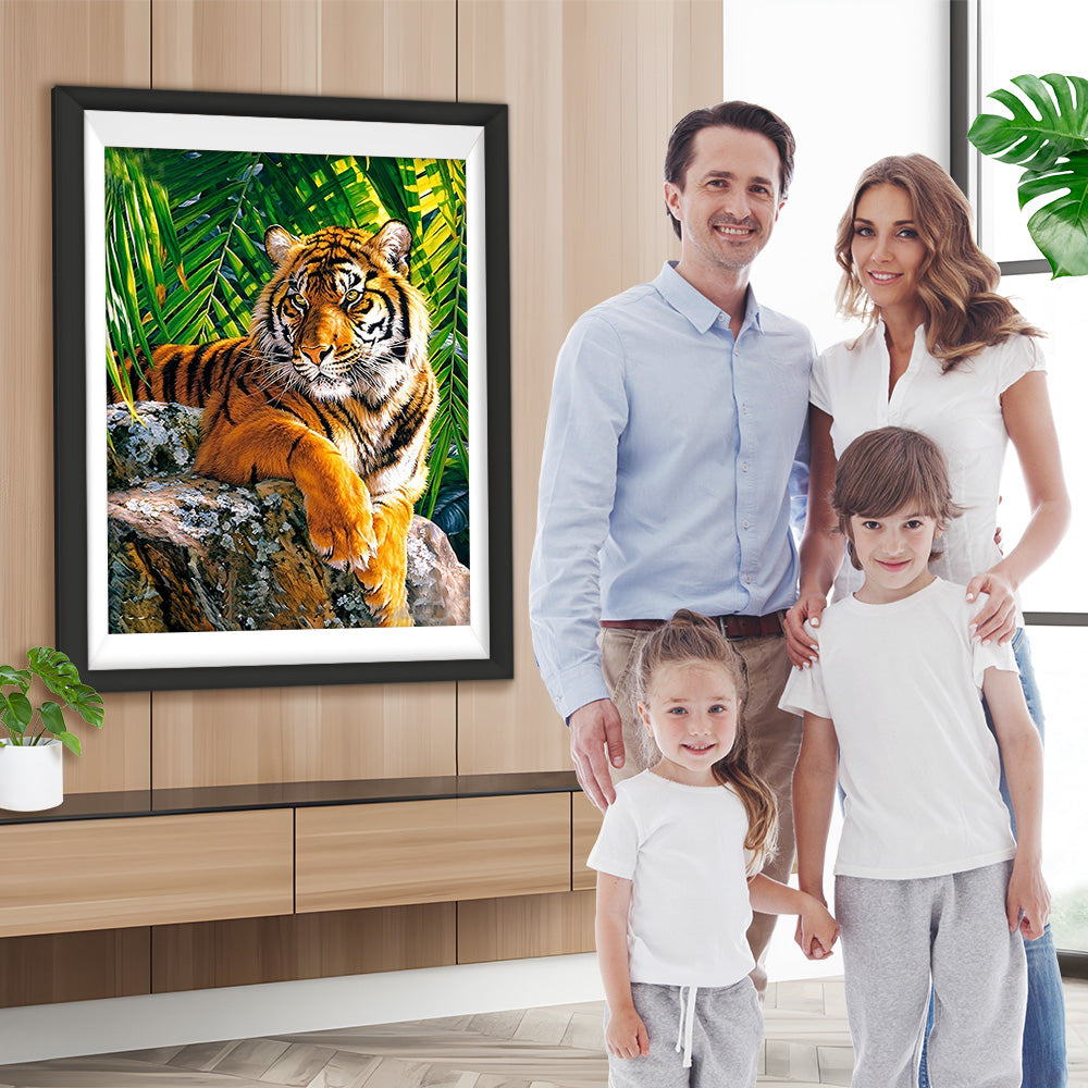 Tiger Felsen Blätter Diamond Painting