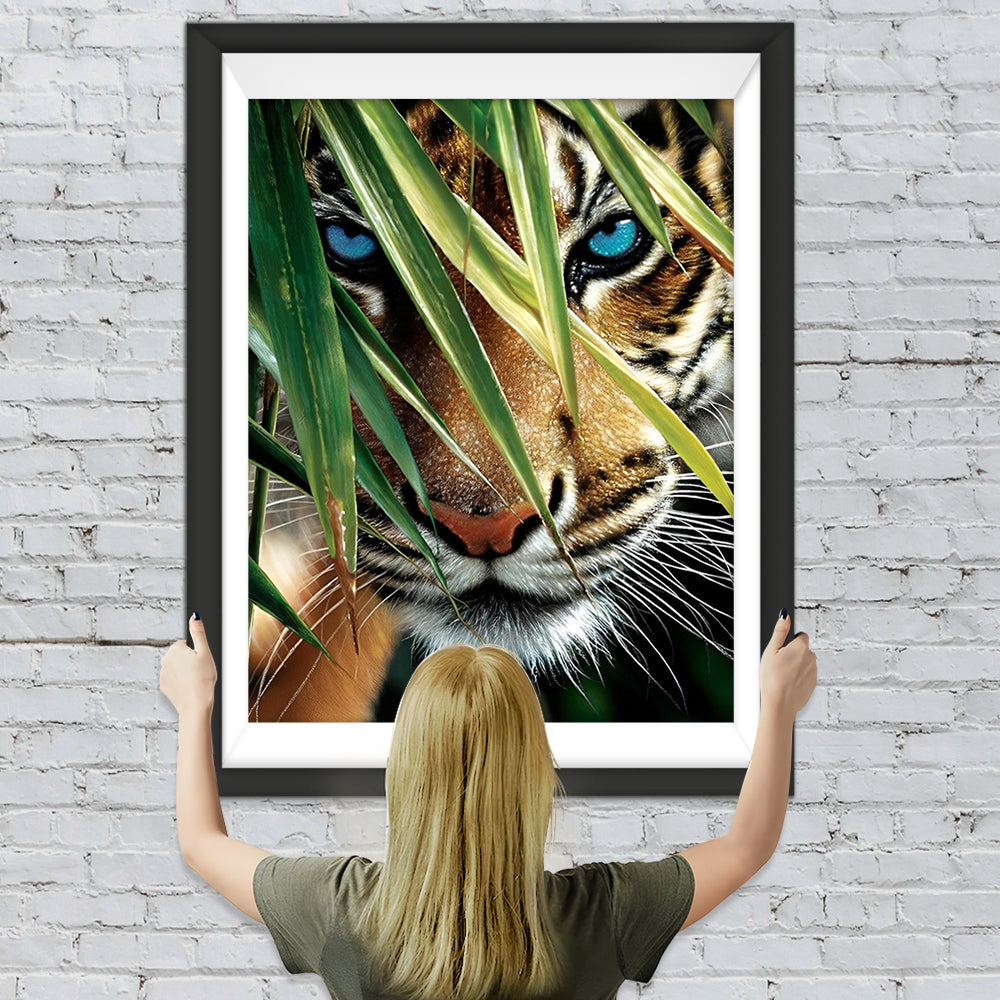 Tiger hinter Bambusblättern Diamond Painting