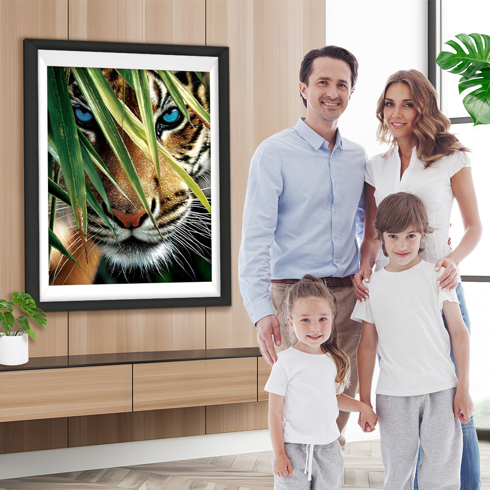 Tiger hinter Bambusblättern Diamond Painting