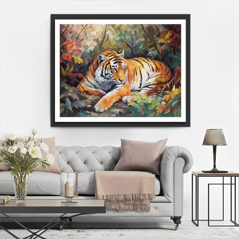 Tiger im Dschungel liegend Diamond Painting