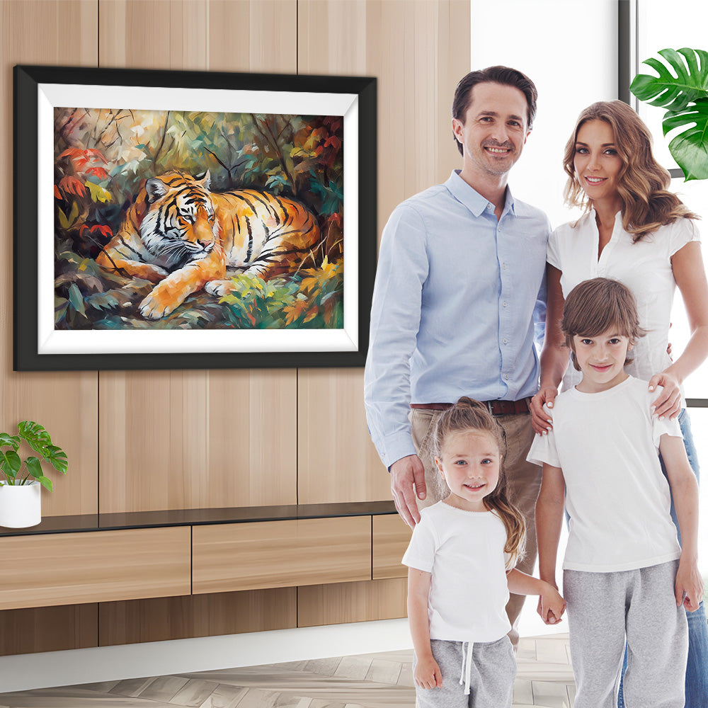 Tiger im Dschungel liegend Diamond Painting