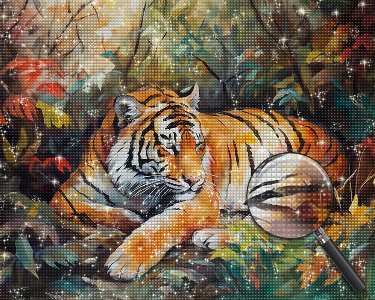 Tiger im Dschungel liegend Diamond Painting