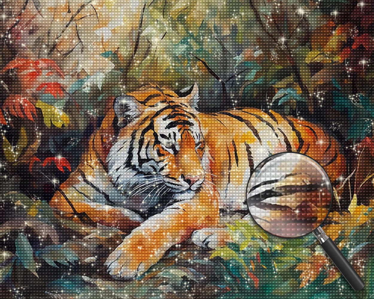 Tiger im Dschungel liegend Diamond Painting