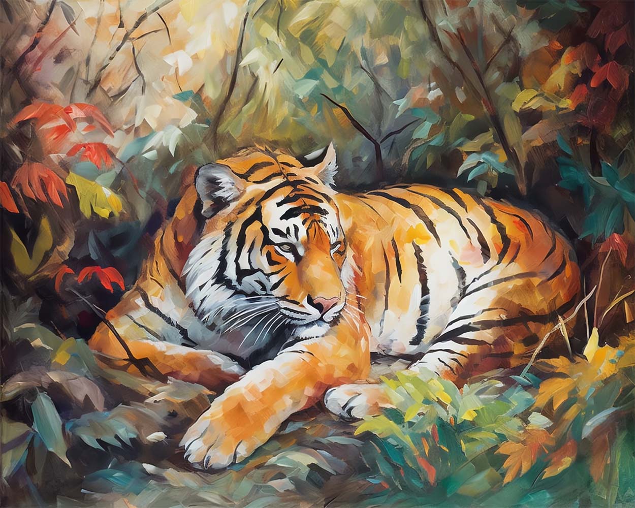 Tiger im Dschungel liegend Diamond Painting