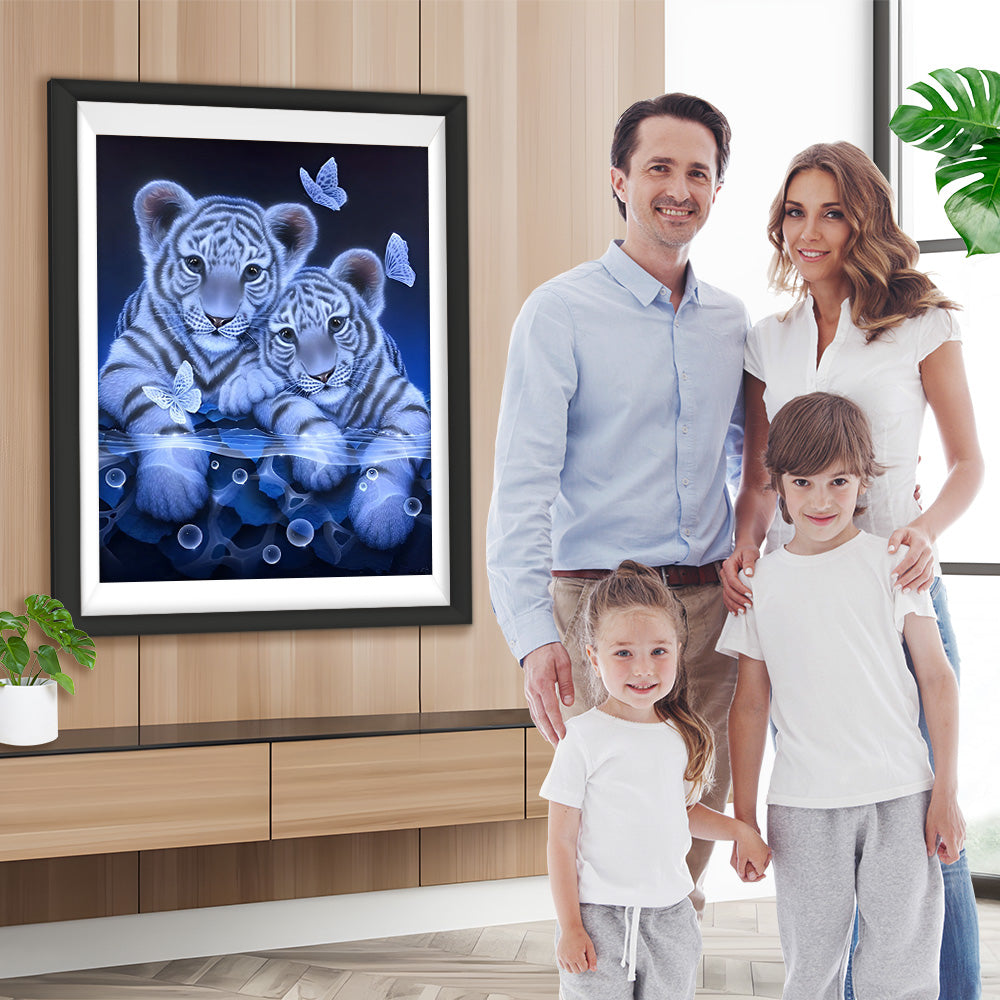 Tiger im Wasser und Schmetterlinge Diamond Painting